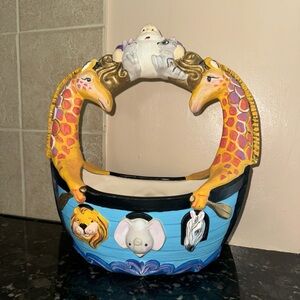 VTG 1997 Ceramic Care Inc. Noah's Ark Christian Decor Basket Holder Hand Painted